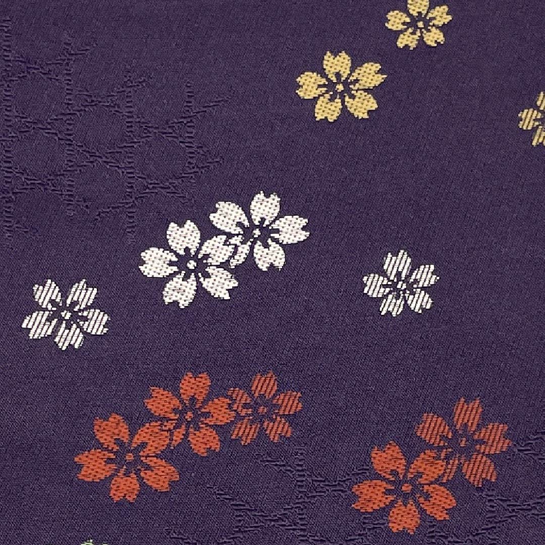 （未仕立）半幅帯 ポリエステル 深紫色（ふかきむらさきいろ） 桜 帯丈388cm 紫系 Sランク 1125002132320