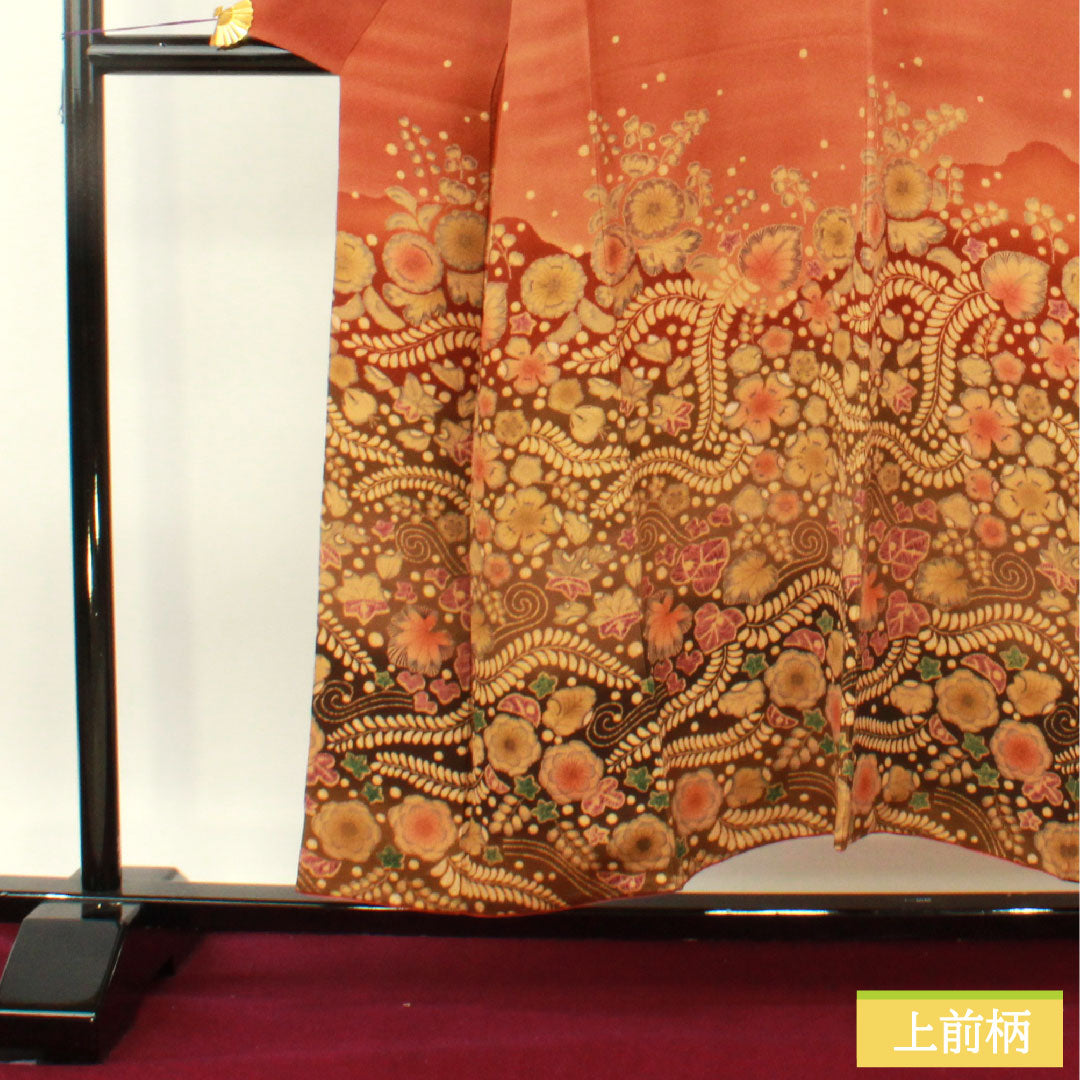 訪問着 正絹 袷 身丈153.5cm 裄丈67.5cm 赤錆色（あかさびいろ） 辻ヶ花 Aランク 茶系 1112004873214