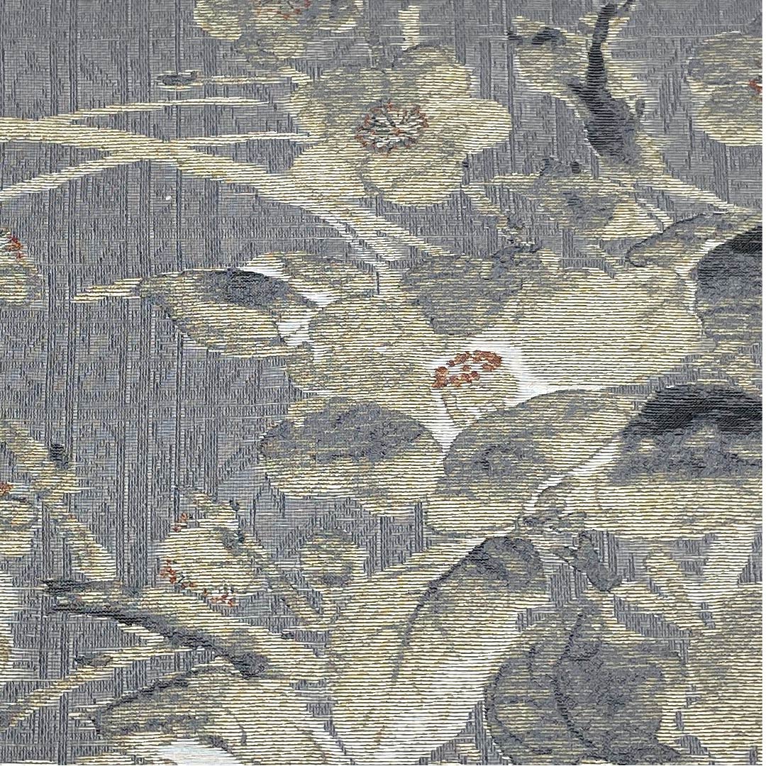 袋帯 薄鈍色（うすにびいろ） 梅 露芝 変わり市松 作家物 帯丈432cm 正絹 Sランク ポイント柄 カジュアル グレー系 1123008902322
