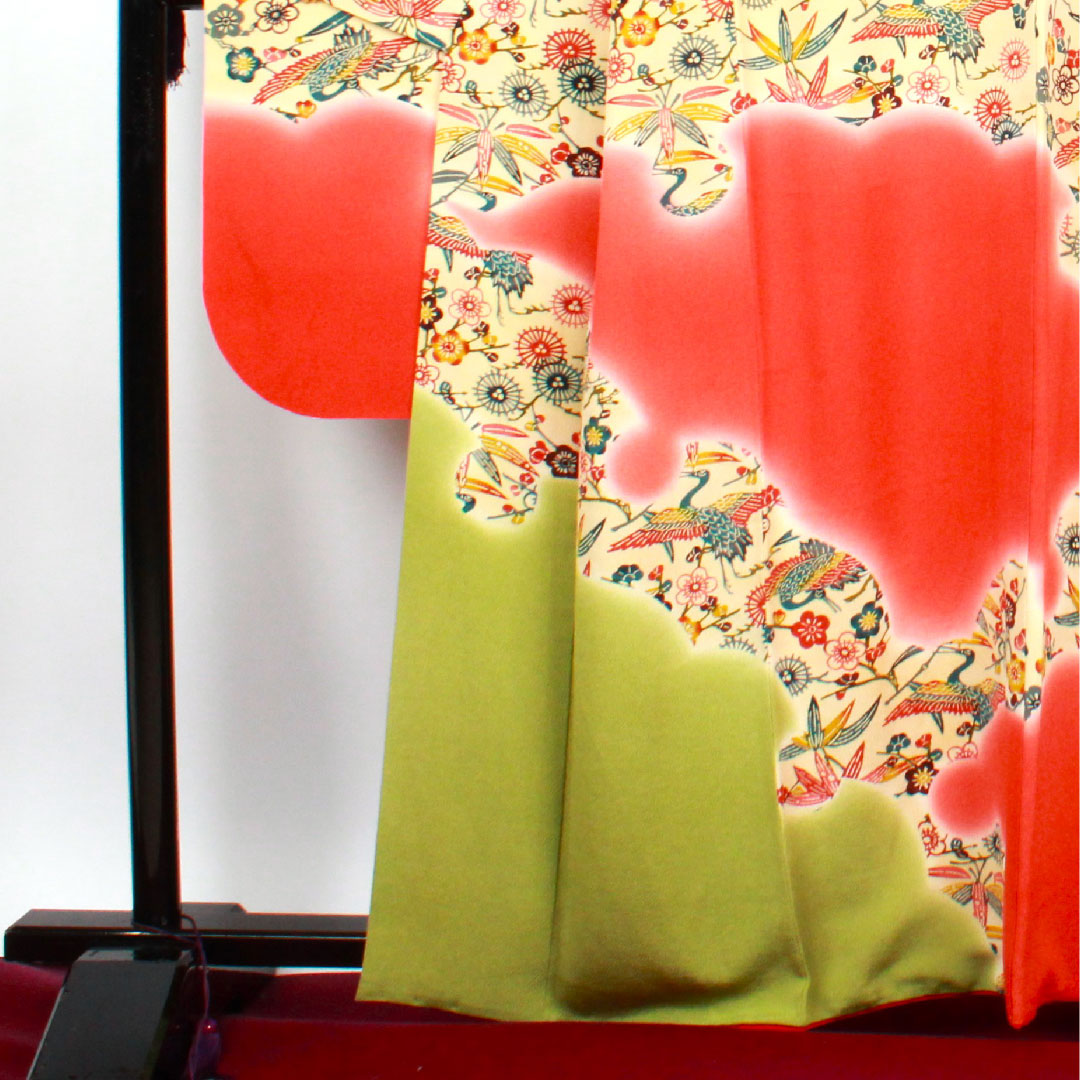 振袖 身丈162cm 裄丈65cm 袷  青丹色 京紅型 吉祥文様  正絹 Sランク 緑系 1113000872419