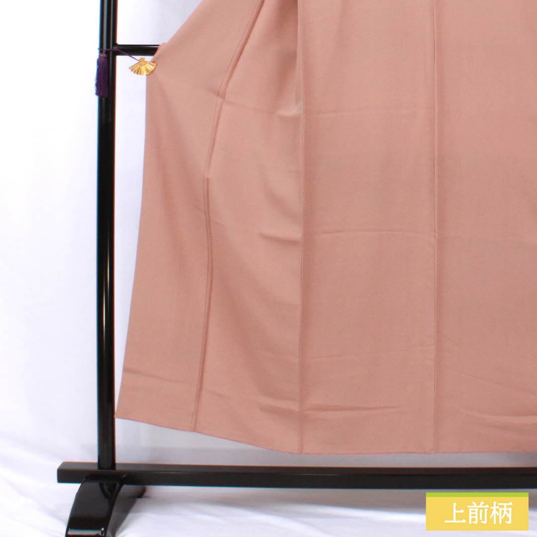 Solid-colored silk kimono, S-rank, length 151cm, sleeve length 58cm, mizugaki-iro (water persimmon color), single crest, circle with pine bark diamond pattern, lined, brown, Mizutani Chirimen, product code: 1114002472214