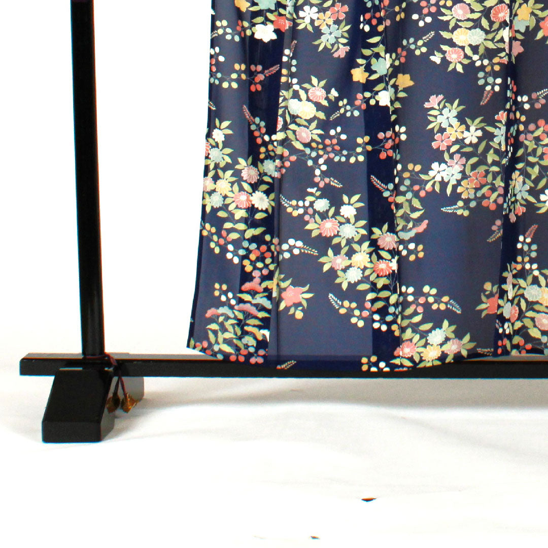 小紋 身丈159cm 裄丈62cm 絽  駒絽 花模様  正絹 Aランク 紺系 1115000743318