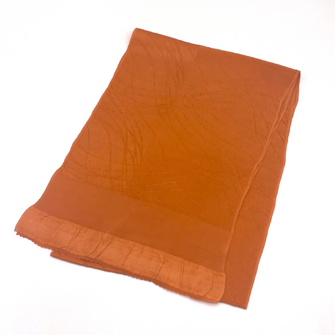 S-Rank Silk Obiage (Sash) - Casual Style, Red Lead Color, Curved and Geometric Pattern, Approximately 160cm Long, Approximately 27cm Wide, Orange, Item Number: 1136002002926