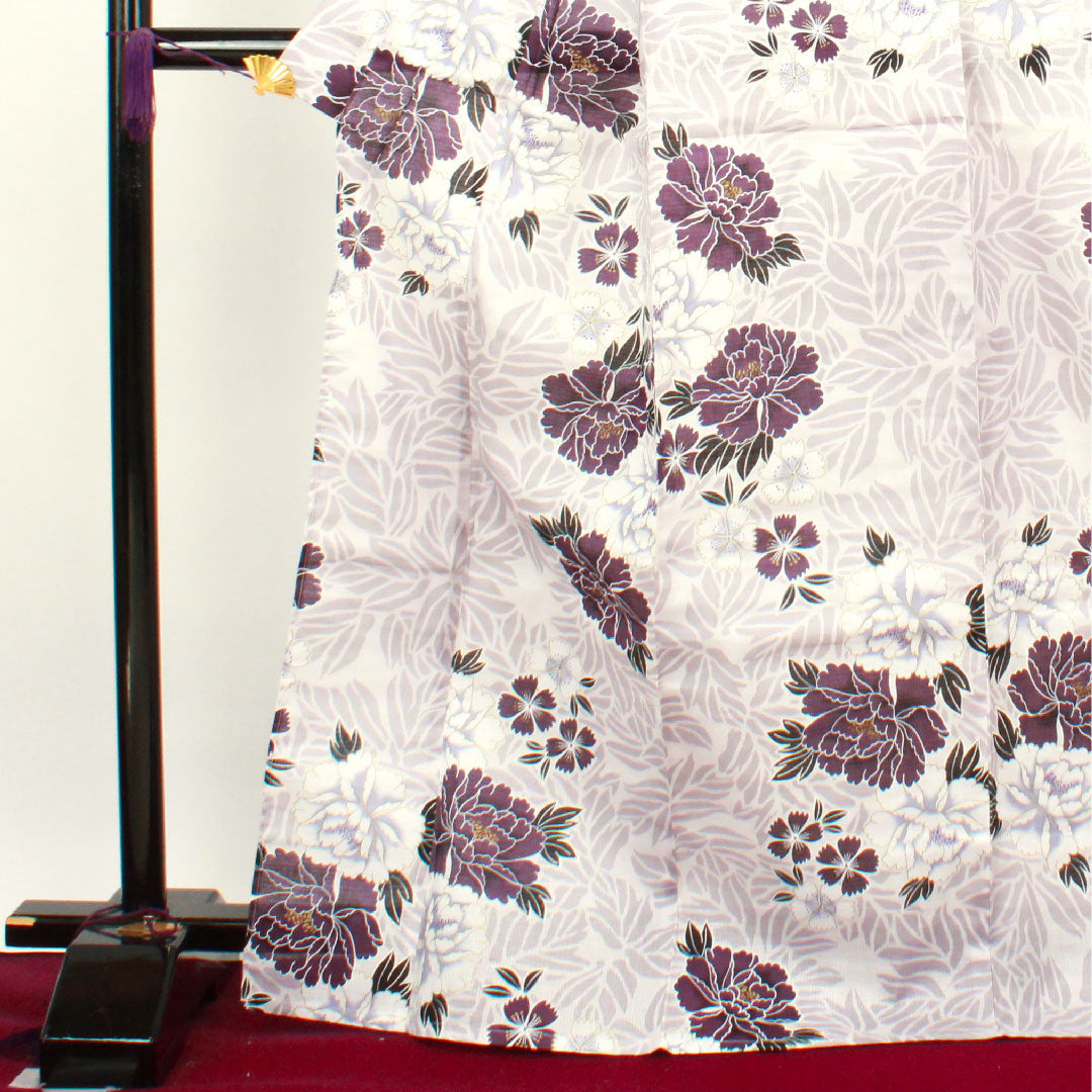 浴衣 牡山茶花 撫子 木綿 Sランク 単衣 身丈172.5cm 裄丈68.5cm 紫系 1118002122620