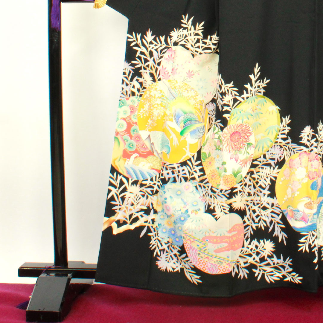 黒留袖 身丈162cm 裄丈64cm 袷 作家物 吉祥文様 木瓜 正絹 Aランク 五つ紋 黒系 1111000533410