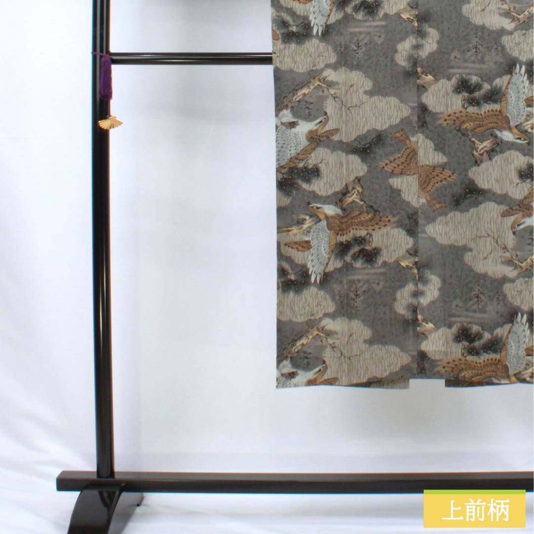 男物長襦袢 ウール Aランク 身丈131.5cm 裄丈65cm 藍銀煤竹色（あいぎんすすたけいろ） 松 鷲 単衣 グレー系 1140000753322
