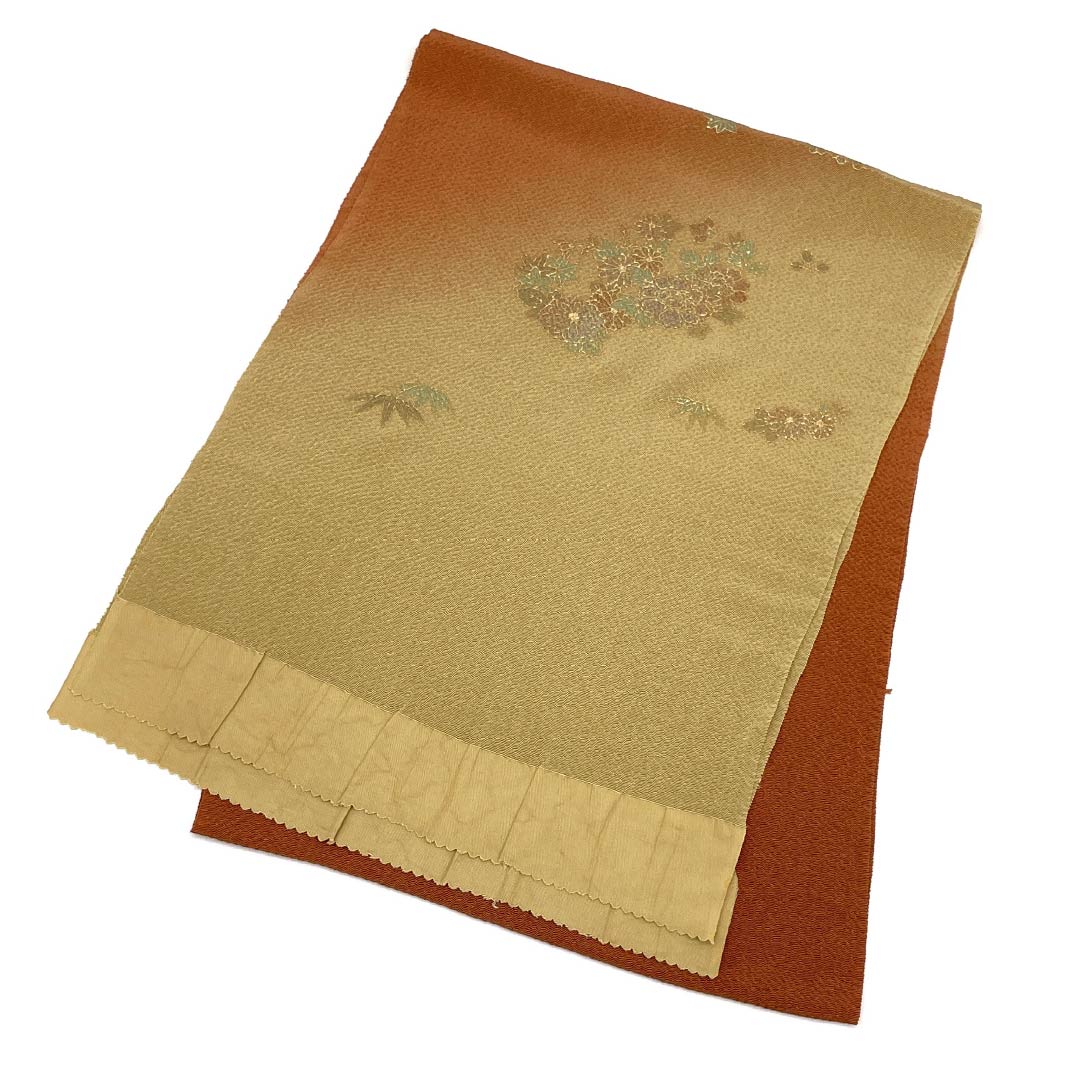 帯揚げ 正絹 Sランク セミフォーマル 樺色（かばいろ） 楊梅色（やまももいろ） 古典柄 ちりめん地 長さ約166cm 幅約29cm 茶系 1136001872914