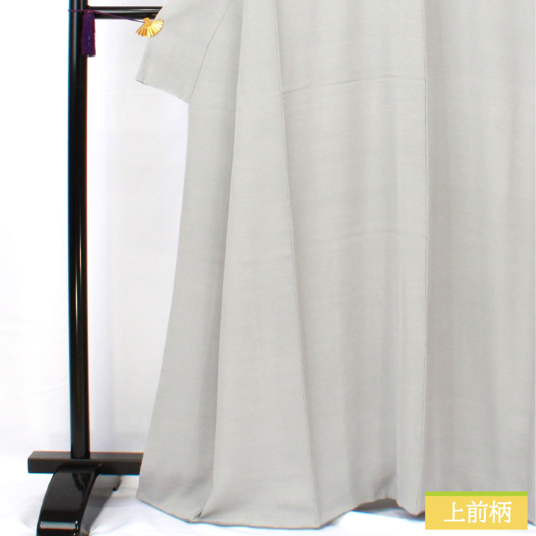 色無地 正絹 身丈163cm 裄丈68cm 白銅色（はくどういろ） ひげ紬地 一つ紋 丸に三ツ星 袷 Aランク グレー系 1114001713422