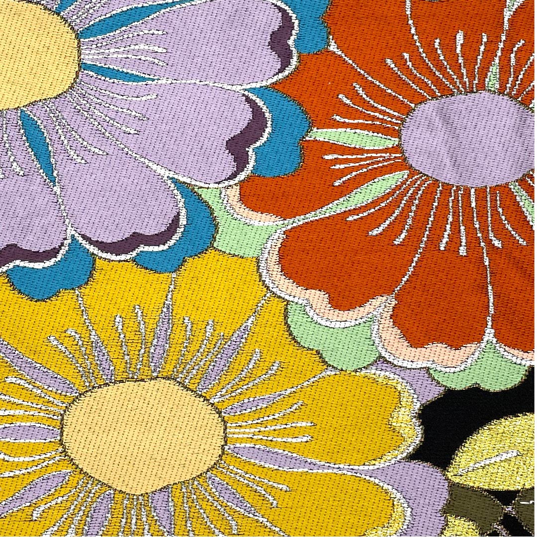 Formal black obi for furisode (long-sleeved kimono). Made by Hakuayaen Oba. Length: 442cm. Made of pure silk, S-rank. Six-fold hem. Product code: 1123007842310.