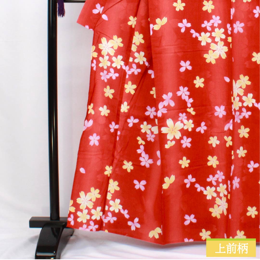 浴衣 木綿 身丈162cm 裄丈67.5cm Sランク 単衣 朱系 辰砂色（しんしゃいろ） 桜 1118006512416