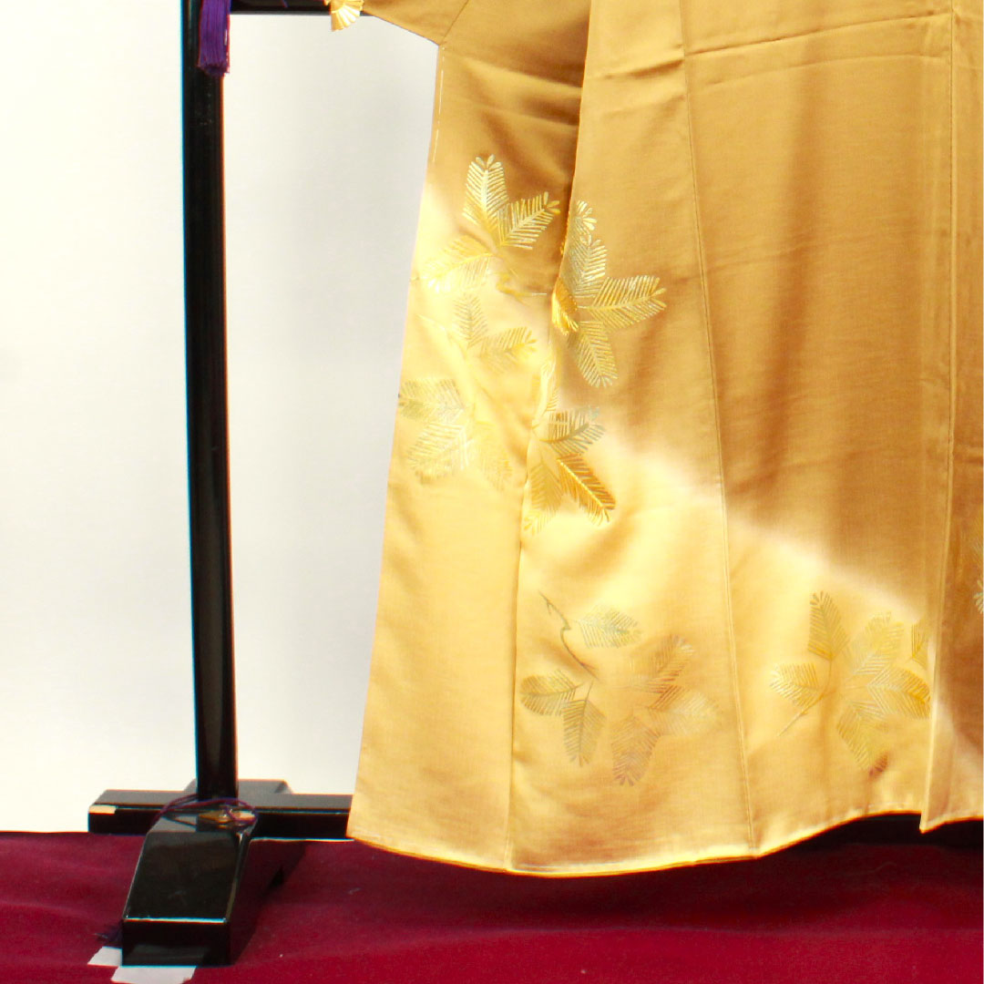 訪問着 袷 身丈158.5cm 裄丈65cm 沈香茶色 金彩加工 松葉 正絹 Sランク 黄系 1112002562323