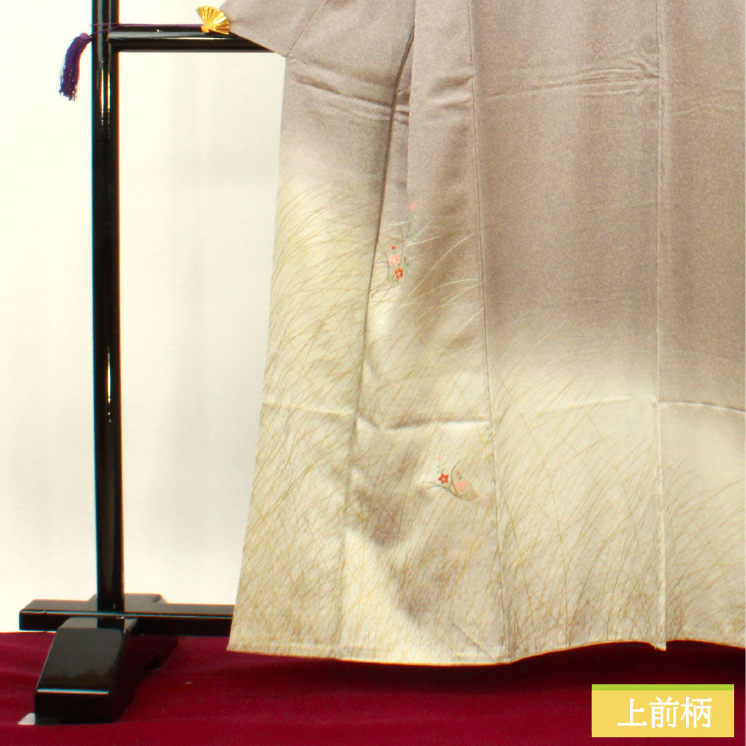 訪問着 正絹 袷 身丈161cm 裄丈65cm 鈍紫色 刺繡 Aランク グレー系 1112003703422