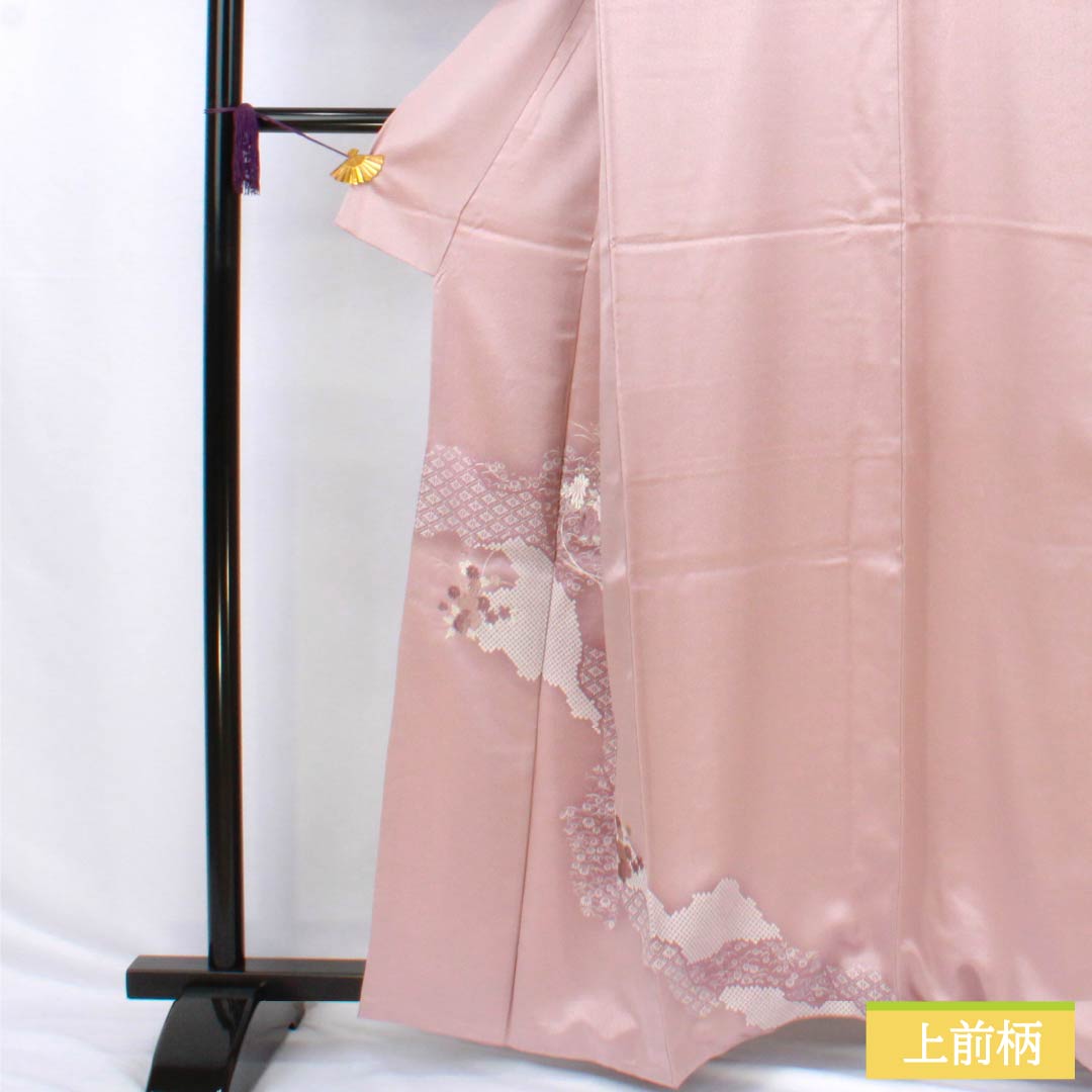 Visiting Kimono, Pure Silk, S-Rank, Lined, Length 165cm, Sleeve Length 64.5cm, Faded Red (Arasomeiro), Kyoto Yuzen, Tsukesage, Embroidered Flowers, Pink, Product Number: 1112006582513