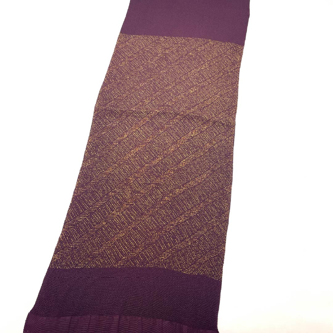 帯揚げ 正絹 Sランク カジュアル 桑の実色（くわのみいろ） ちりめん地 幾何学模様 長さ約171cm 幅約29cm 紫系 1136002692920