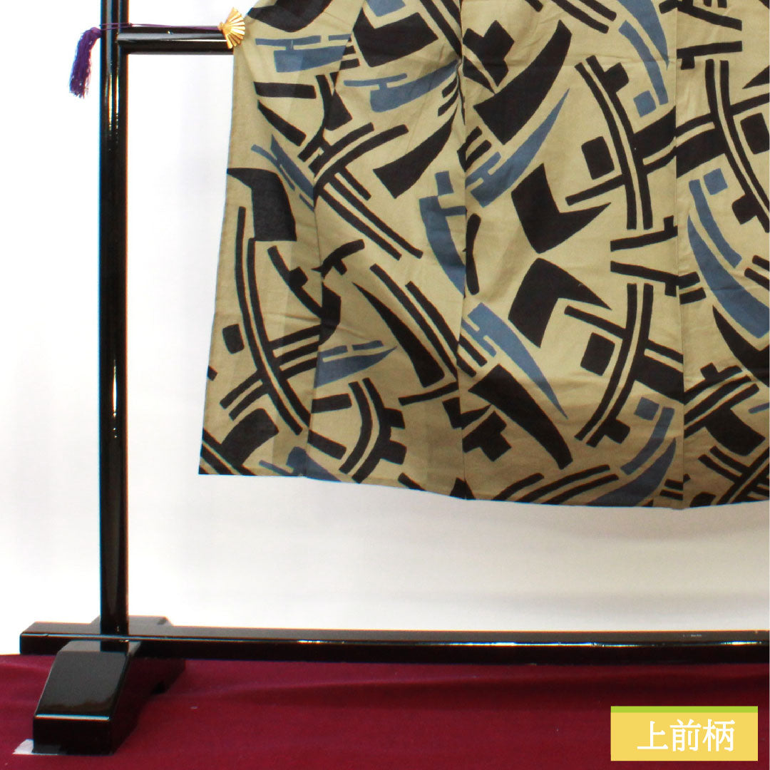 浴衣 木綿 身丈143cm 裄丈69cm Sランク 単衣 ベージュ系 江戸鼠色（えどねずいろ） 男物 抽象模様 1118005112425