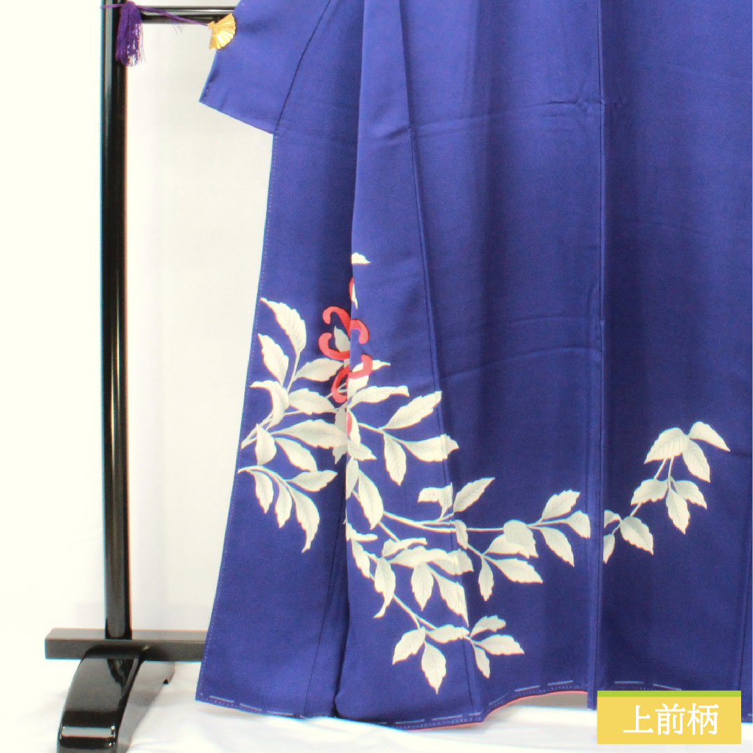 訪問着 正絹 袷 身丈163.5cm 裄丈65.5cm 瑠璃色（るりいろ） 京友禅 菊 しつけ糸付き Aランク 紺系 1112005283418