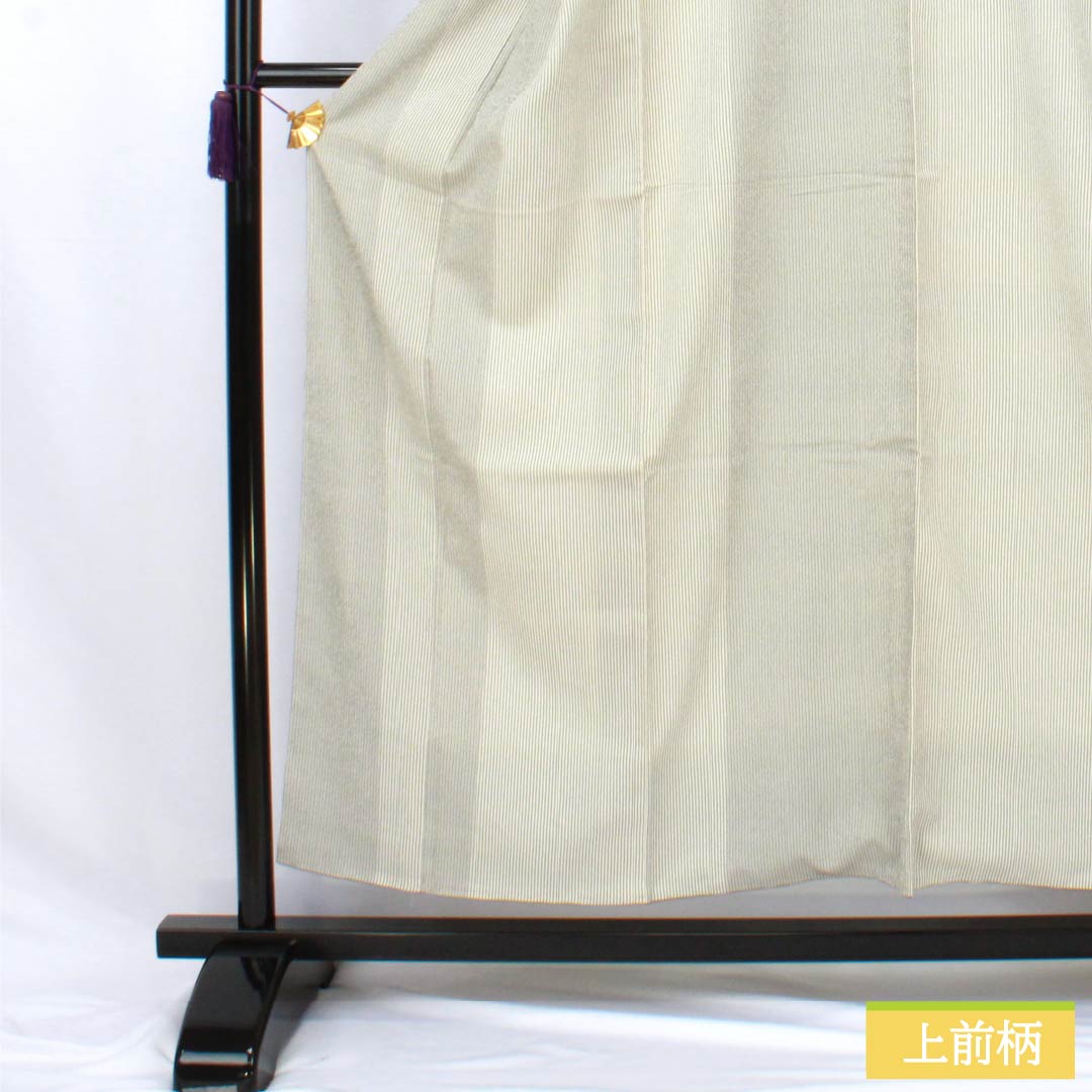 紬 正絹 Aランク 身丈154cm 裄丈62cm 乳白色（にゅうはくしょく） 塩沢紬 縞 袷 白系 1116004573211