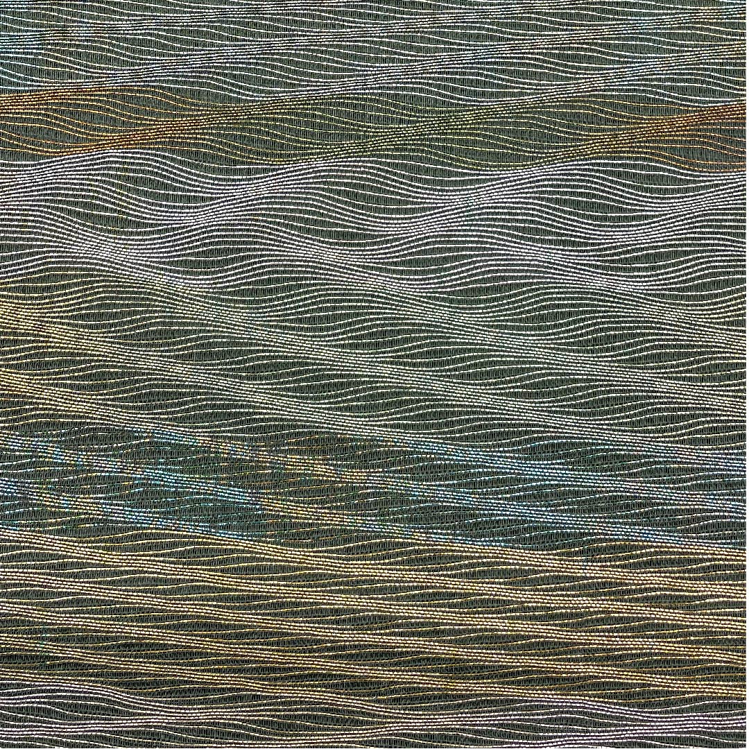 袋帯 湊煤竹色（みなとすすたけいろ） 夏帯 横段 抽象模様 帯丈428cm 正絹 Sランク 六通 セミフォーマル 緑系 1123007262319