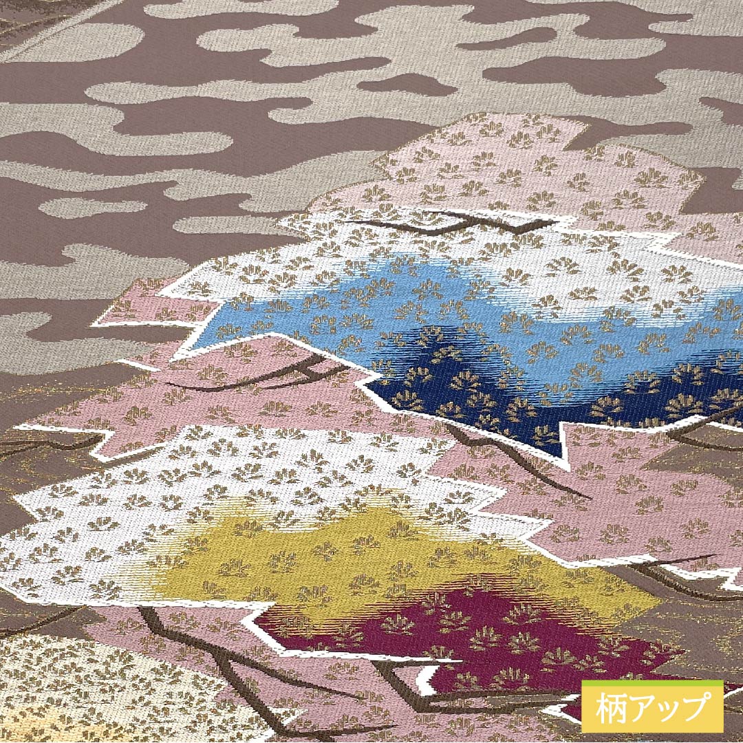 袋帯 正絹 暁鼠色（あかつきねずいろ） 白綾苑大庭 松 石庭 帯丈434cm Sランク 六通 フォーマル グラデーション系 1123013312399