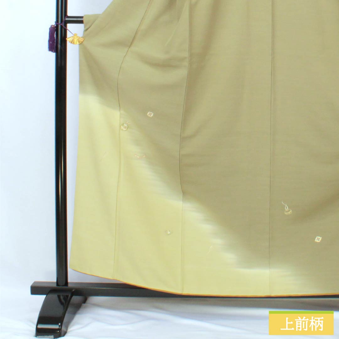 Visiting Kimono, Pure Silk, S Rank, Lined, Length 159.5cm, Sleeve Length 62.5cm, Negishi Color (Negishi-iro), Tsukesage, Fukiyose Pattern, Green Embroidery, Product Number: 1112007092319