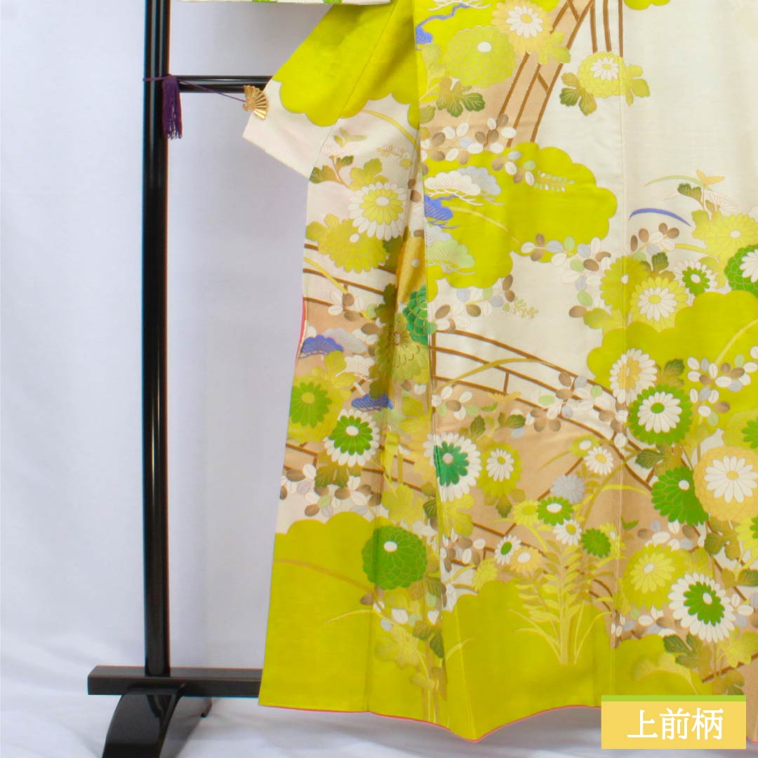 訪問着 正絹 Aランク 袷 身丈162cm 裄丈63.5cm 京友禅 松 菊 白系 1112006353411