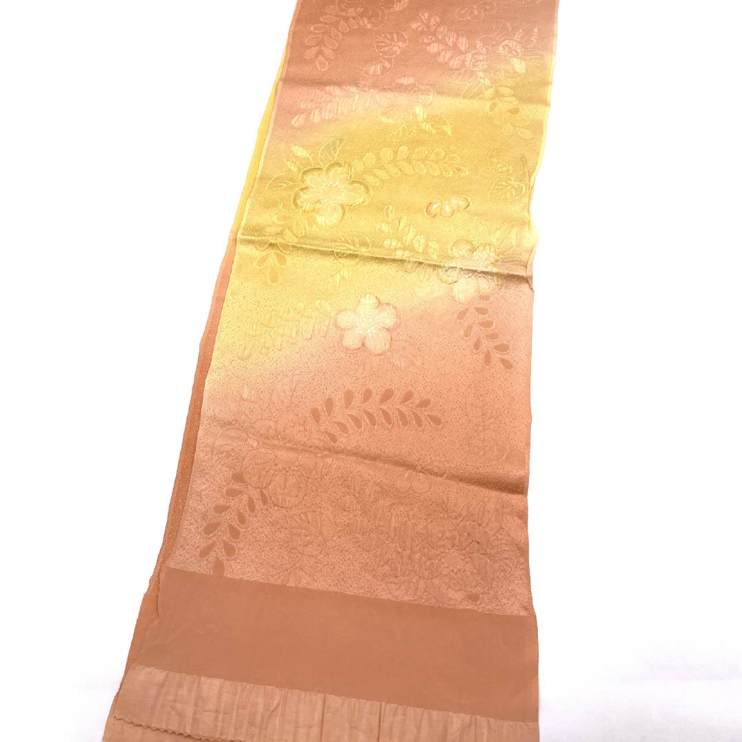 帯揚げ 正絹 Sランク セミフォーマル 鮭色（さけいろ） 草花 長さ約172cm 幅約29cm ピンク系 1136003042913
