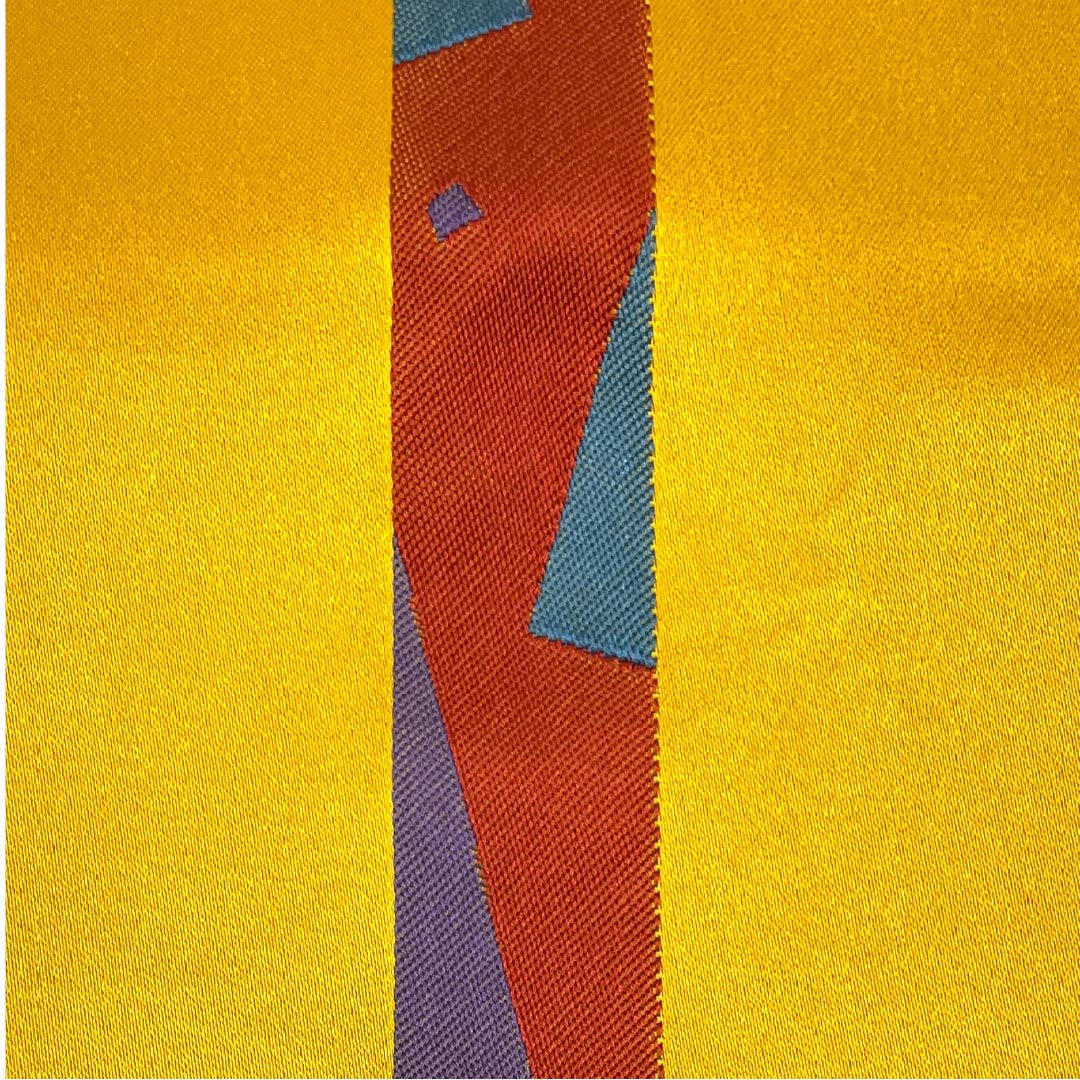 半幅帯 ポリエステル 濃卵色（こいたまごいろ） 幾何学模様 帯丈350cm 黄系 Aランク 1125001703323