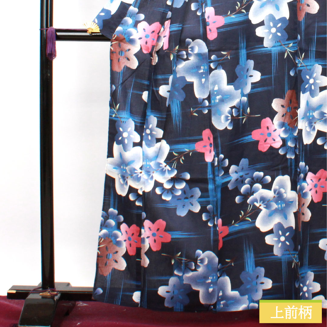 Yukata Cotton Length 163.5cm Sleeve length 65.5cm S rank Single layer Navy Deep navy (noukon-iro) Cherry blossom 1118004852418