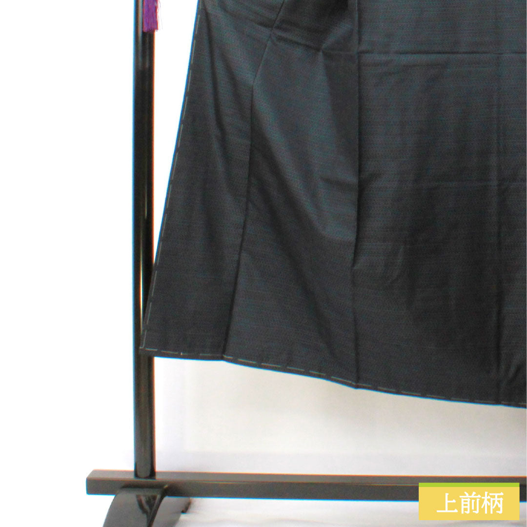 Men's silk S-rank kimono, length 144cm, sleeve length 67cm, Oshima Tsumugi with double-patterned horizontal kasuri pattern, basting threads included, lined, navy blue, product number 1119001762418
