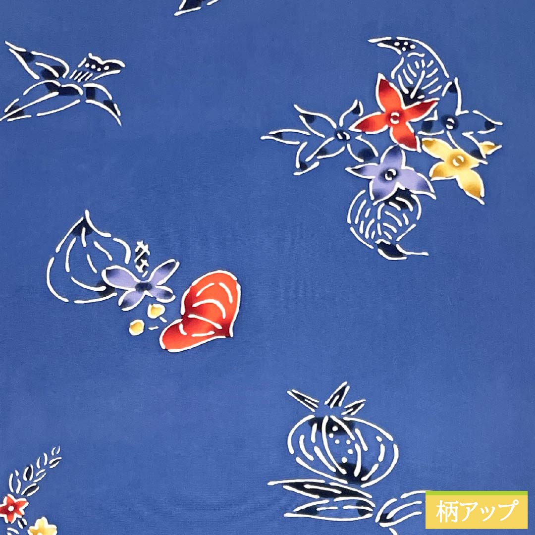 名古屋帯 正絹 Aランク 露草色（つゆくさいろ） 型染 紅型調 花模様 帯丈350cm ポイント柄 カジュアル 青系 1124010583317 名古屋仕立て