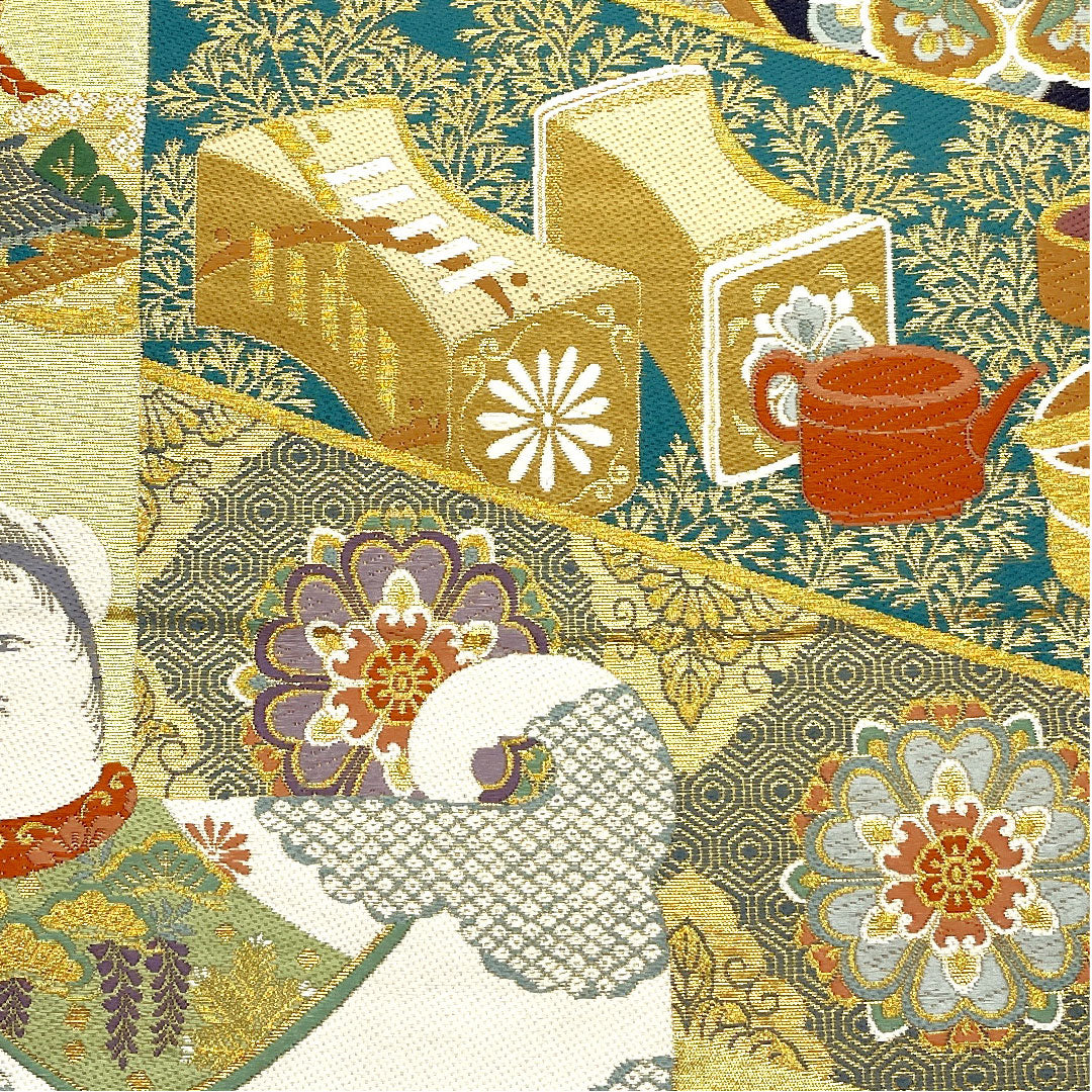 袋帯 時代人物風景 引箔 帯丈436cm 正絹 Sランク 六通 フォーマル 金系 1123005102321