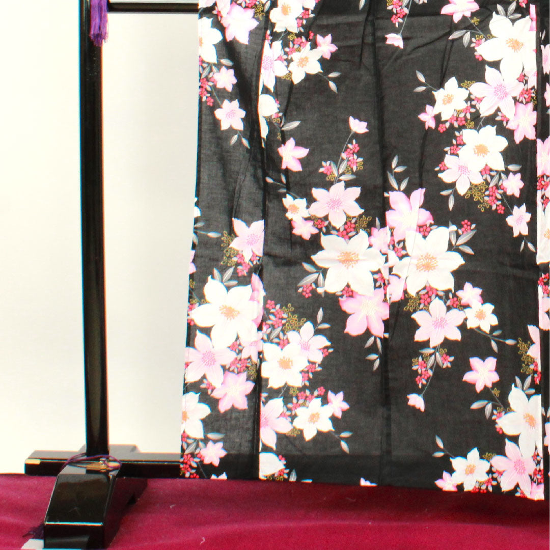 浴衣 花模様 木綿 Sランク 単衣 身丈162cm 裄丈67cm 黒系 1118001162410