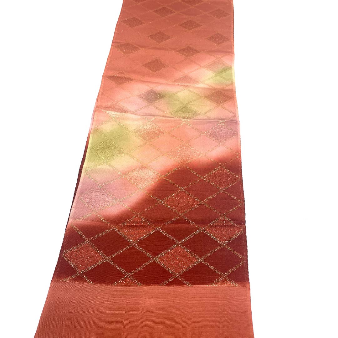 帯揚げ 正絹 Sランク セミフォーマル 弁柄色（べんがらいろ） 菱 金糸 長さ約180cm 幅約28cm 赤系 1136002622912
