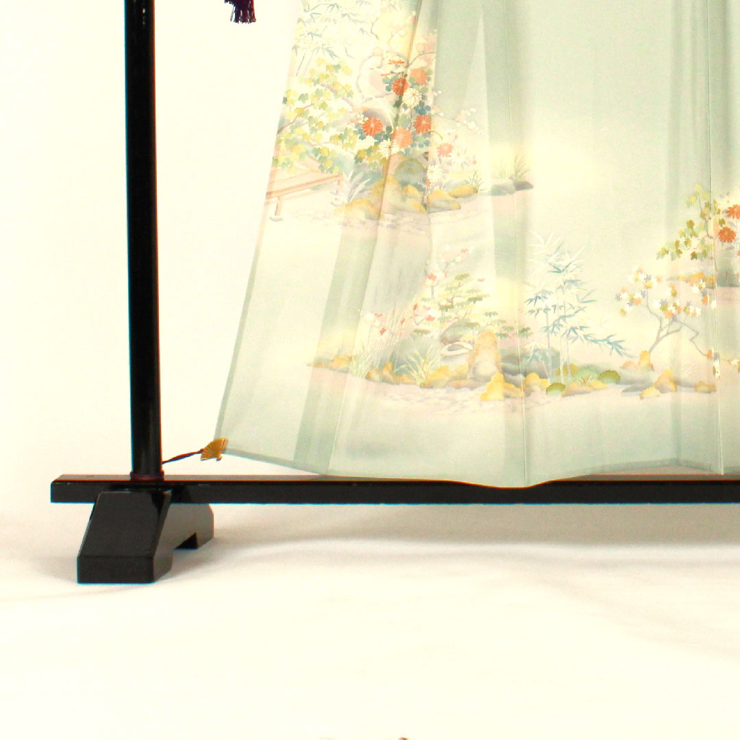 色留袖 身丈156.5cm 裄丈64cm 紗 庭園風景 作家物 正絹 Aランク 一つ紋 緑系 1111000153319