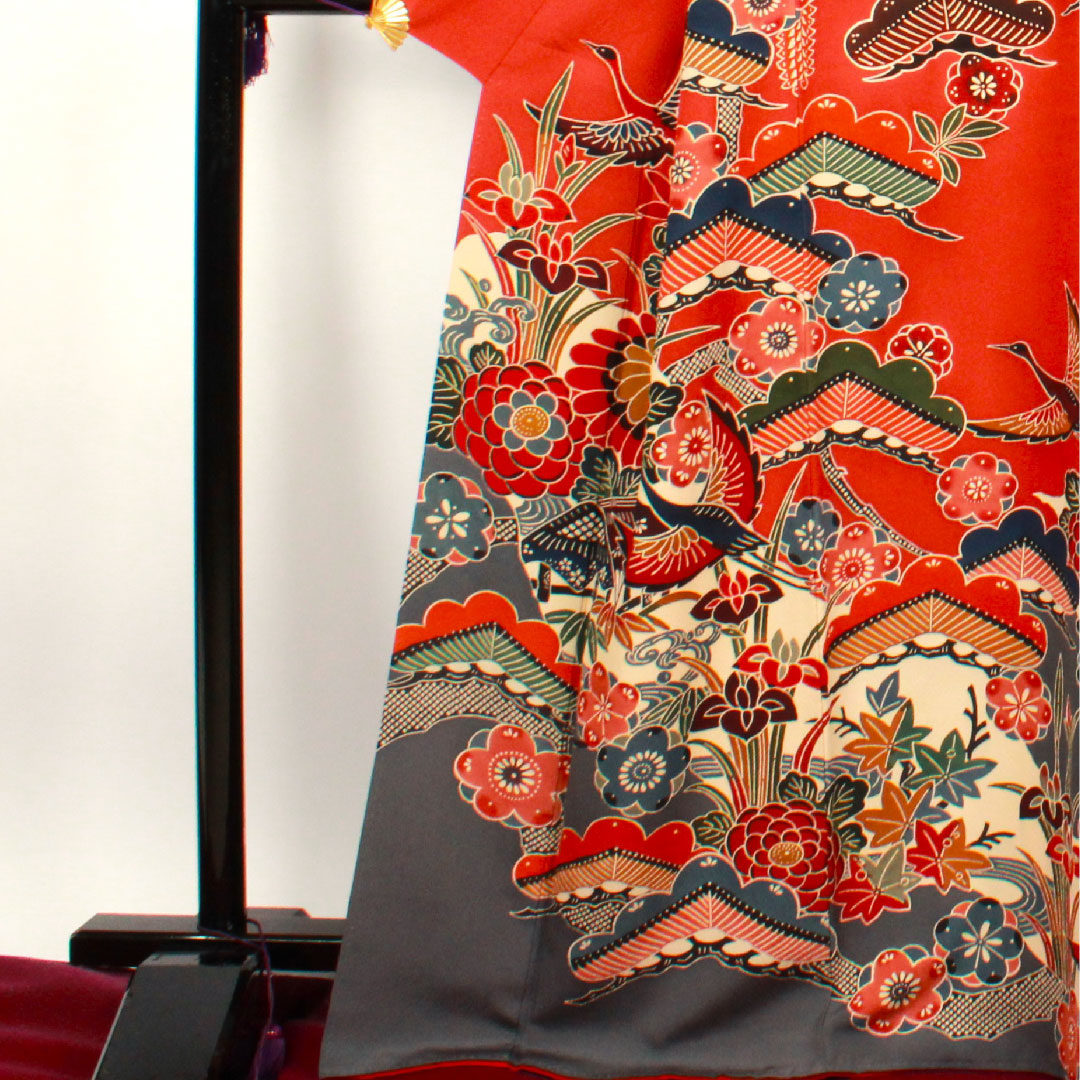 振袖 身丈168cm 裄丈67cm 袷  弁柄色 京紅型 小振袖  正絹 Sランク 赤系 1113000852512