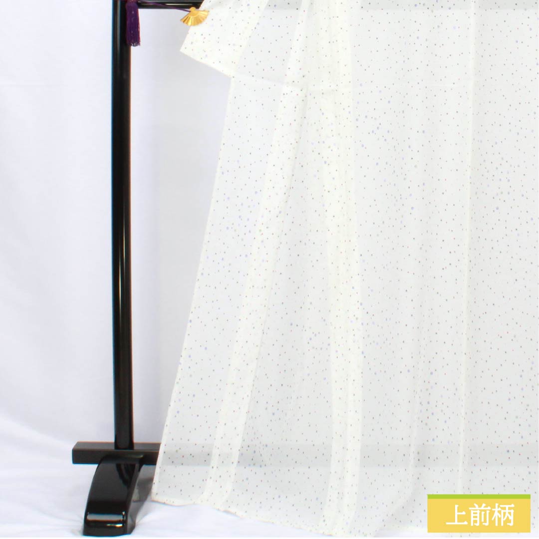 夏物 ポリエステル 小紋 身丈168cm 裄丈66cm ドット柄 洗える着物 絽 Aランク 白系 1132002263511