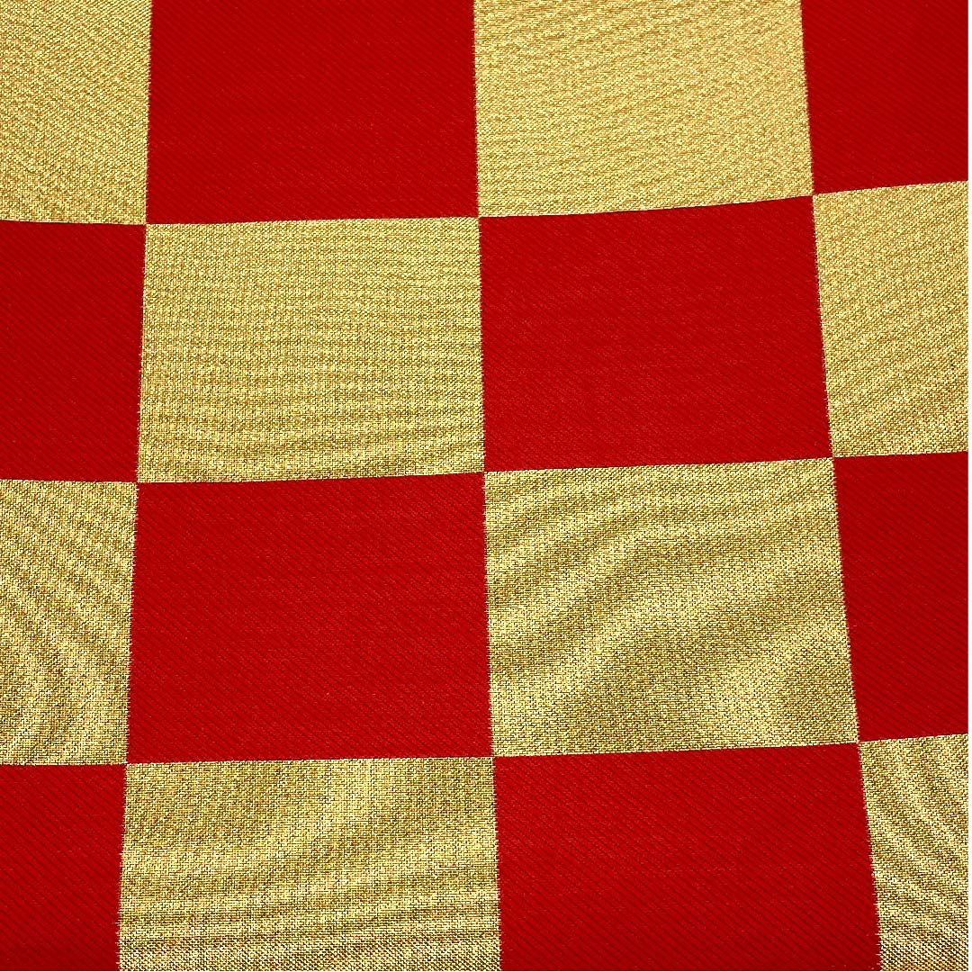 袋帯 金色 振袖用 市松 帯丈436cm 正絹 Sランク 六通 フォーマル 金系 1123006242321