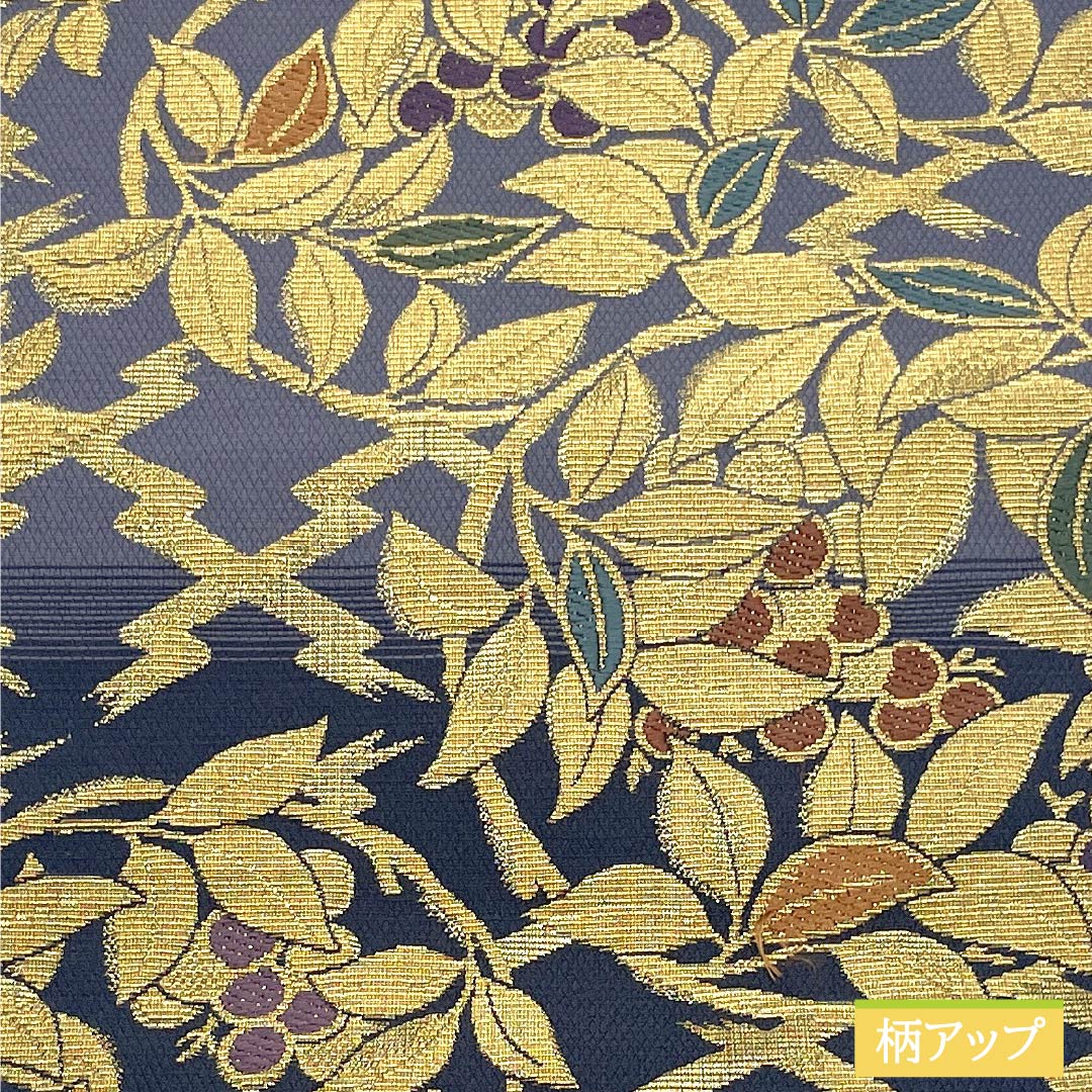 A-Rank Pure Silk Obi (Sash), Shakujo-iro (Tin-Tsuki) with Wana-ori (Wa-na) and Grape Arabesque Pattern, Length 476cm, Six-Ply, Formal, Gray, Item Number 1123015233422