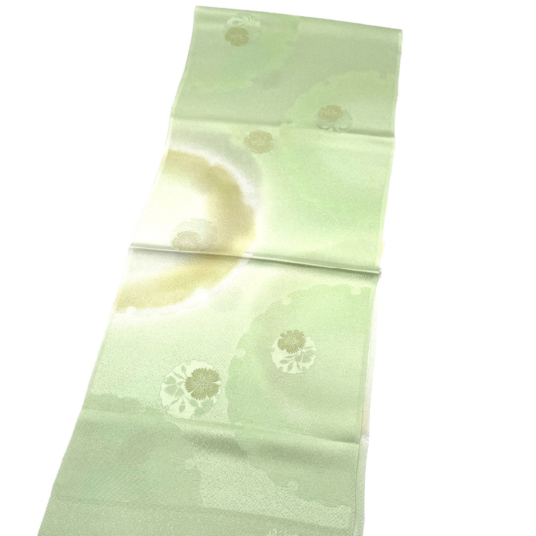 （新古品）帯揚げ 正絹 NEWランク セミフォーマル 薄柳色（うすやなぎいろ） 丹後ちりめん 雪輪  長さ約181cm 幅約30cm 緑系 1136003161919
