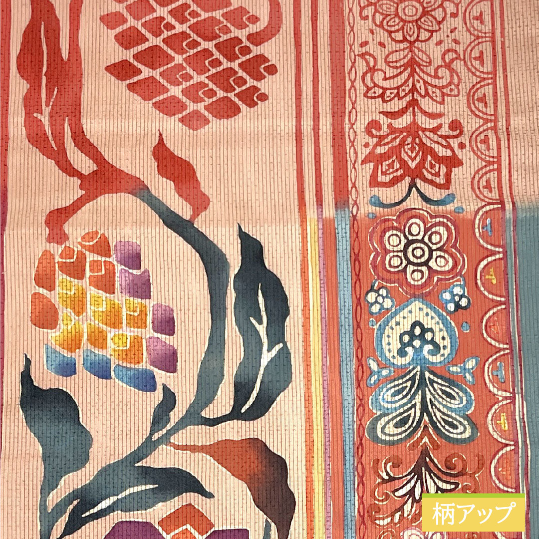 袋帯 正絹 Sランク 染め帯 大島紬地 作家物 更紗模様 帯丈424cm 全通 カジュアル グラデーション系 1123016382399