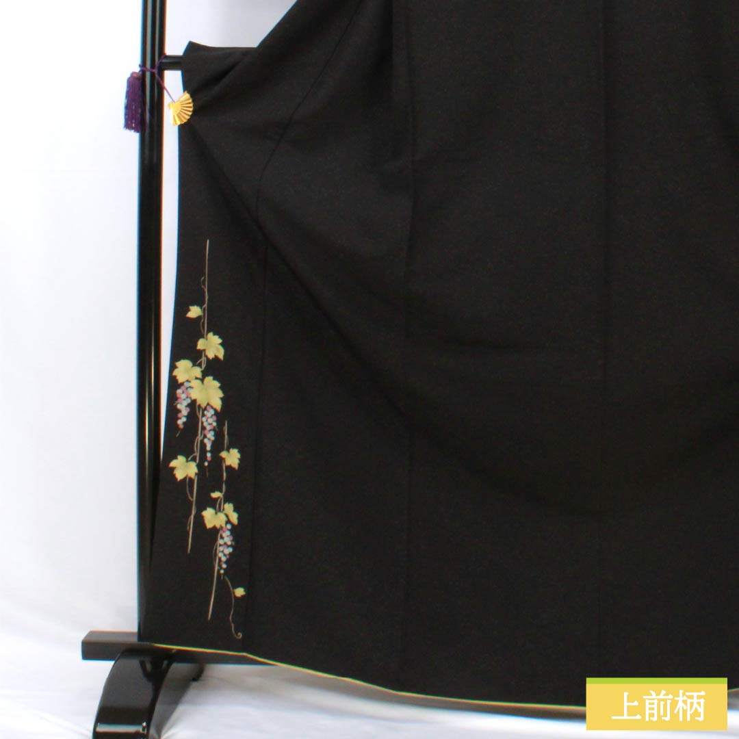 訪問着 ポリエステル Sランク 袷 身丈166.5cm 裄丈68cm 山本寛斎 蒲萄 洗える着物 付下げ 黒系 1112006942510