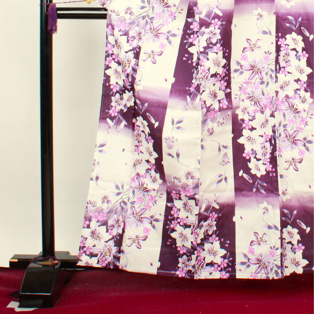 浴衣 市松 草花模様 木綿 Sランク 単衣 身丈162cm 裄丈66.5cm 白系 1118001532411
