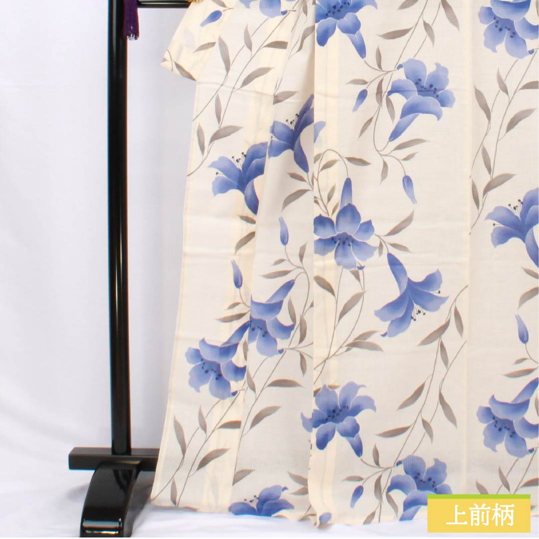 浴衣 木綿 身丈167.5cm 裄丈70cm Aランク 単衣 クリーム系 薄肉色（うすにくいろ） 百合 1118006223515