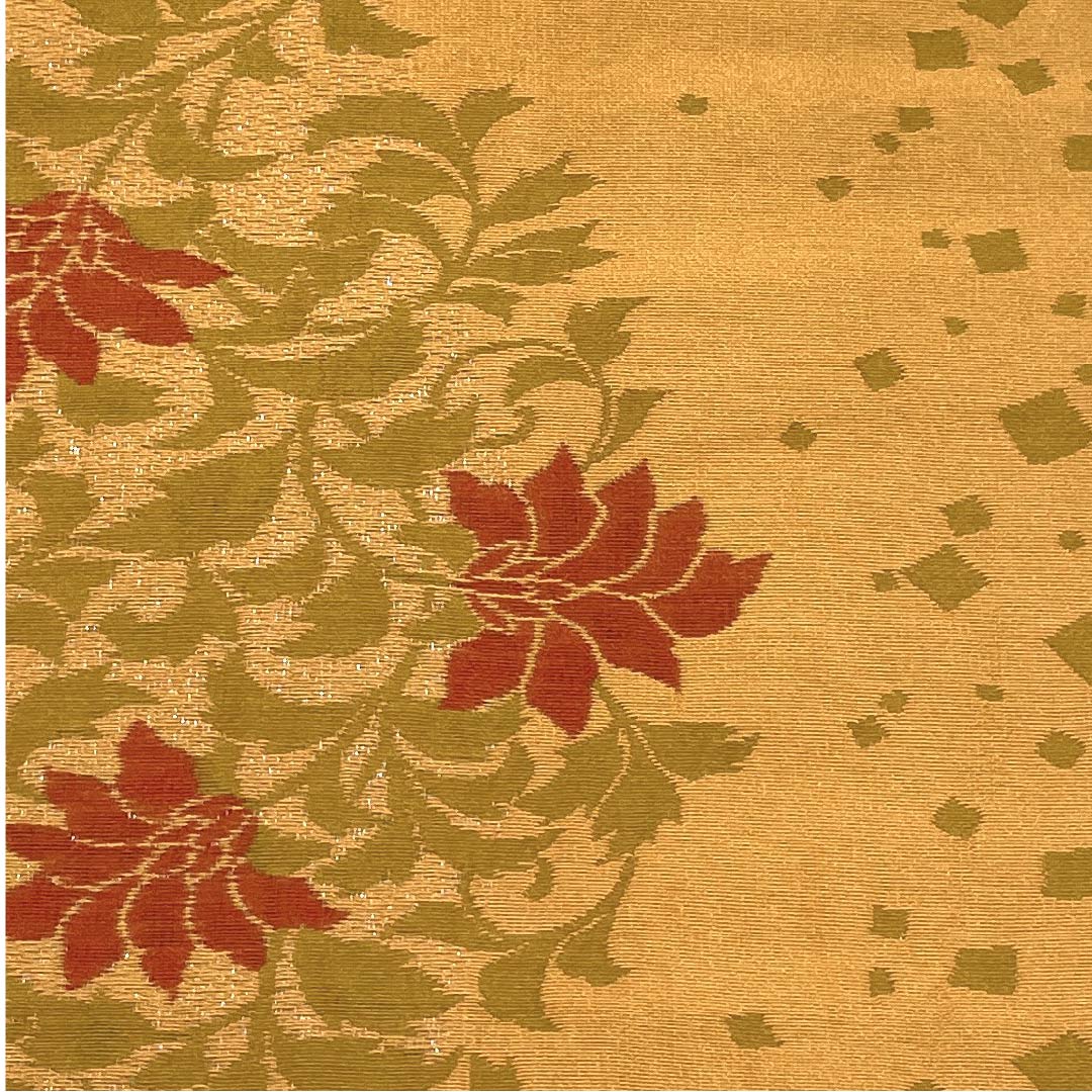 （未仕立）半幅帯 ポリエステル 雄黄色（ゆうおういろ） 唐草 帯丈436cm 橙系 Sランク 1125001812426