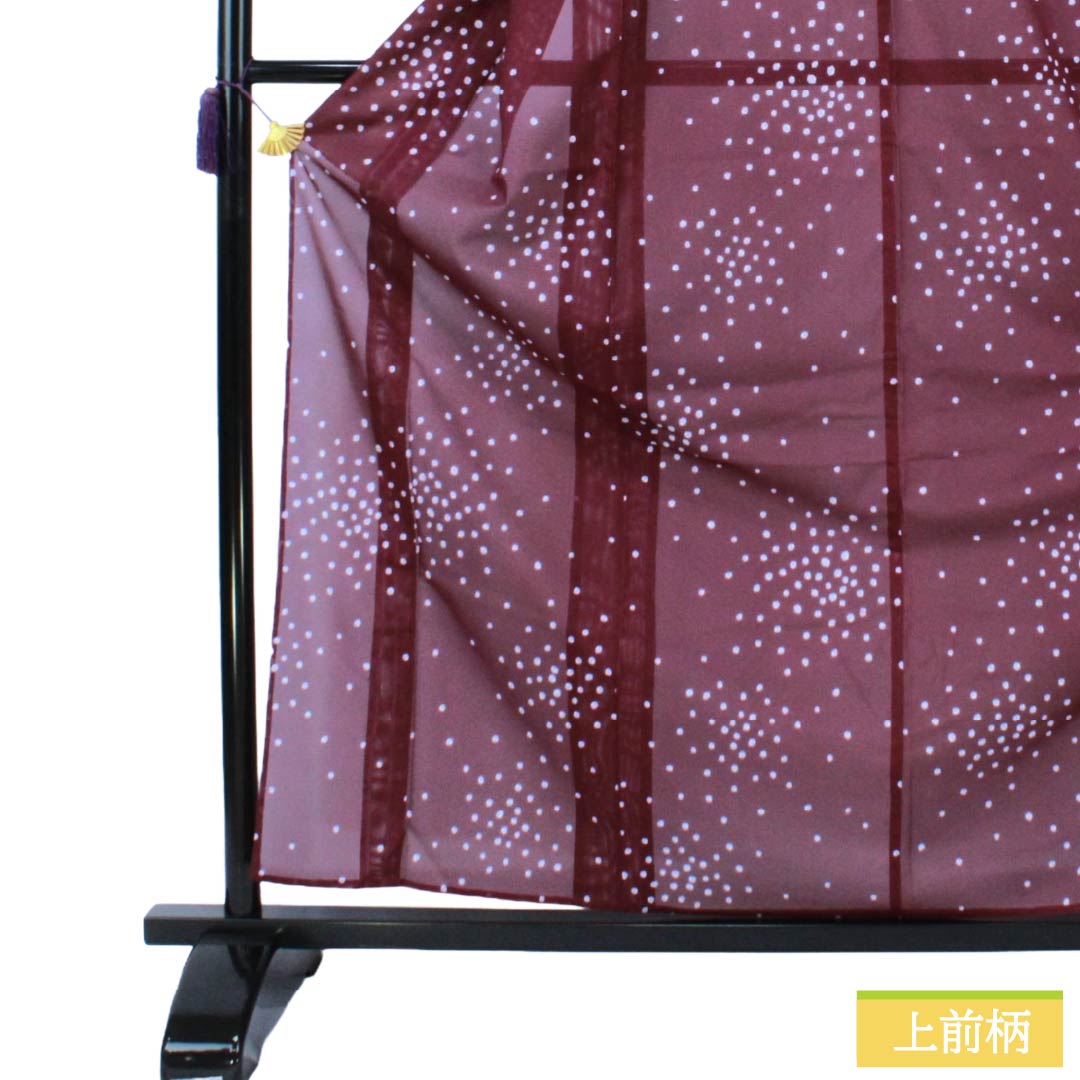 夏物 ポリエステル 小紋 Aランク 身丈162cm 裄丈63.5cm 壺菫色（つぼすみれいろ） ブロック柄 洗える着物 絽 紫系 1132003343420