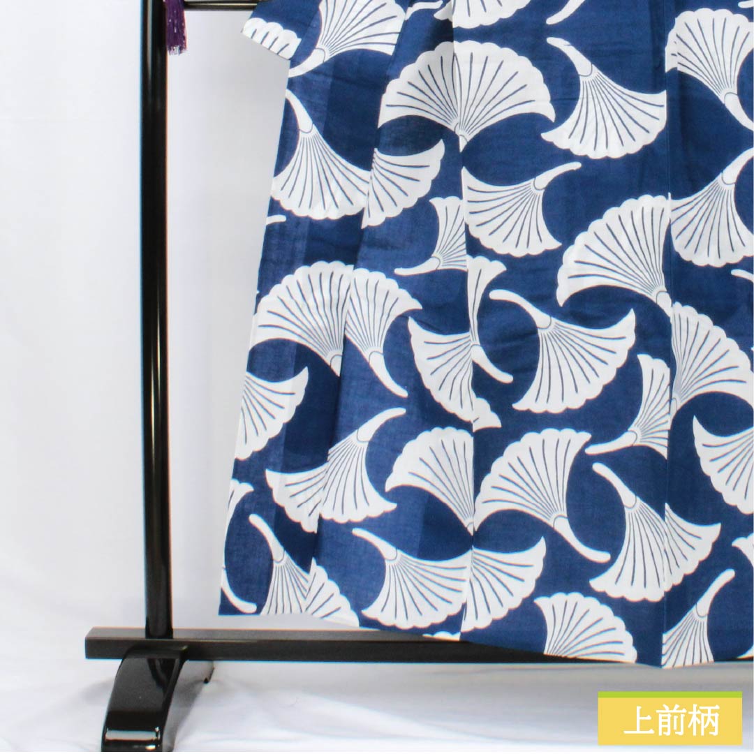 Cotton Yukata, Length 155.5cm, Sleeve Length 61.5cm, S Rank, Single Layer, Navy Blue, Ginkgo Pattern, 1118006582318