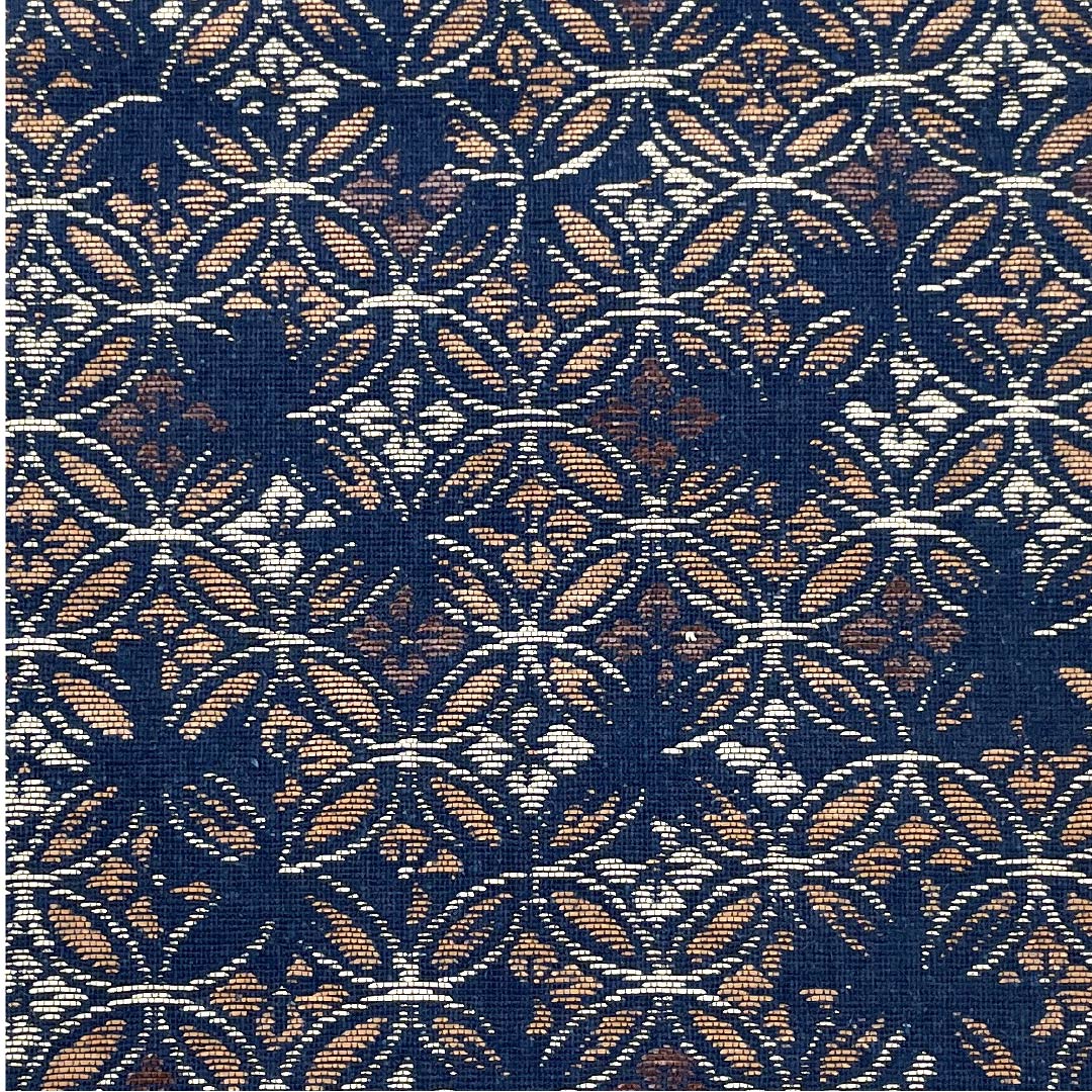 (Unmade) Half-width obi, pure silk, navy iron color, Shippo, obi length 364cm, navy, S rank, 1125001782318