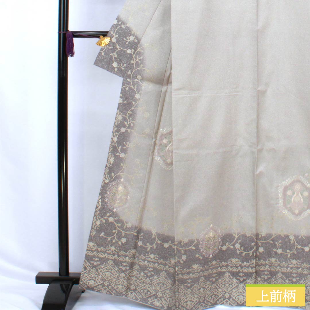 訪問着 正絹 Sランク 袷 身丈164.5cm 裄丈64.5cm 絹鼠色（きぬねずいろ） 蘇州刺繍 汕頭刺繍 抽象模様 グレー系 1112006422422