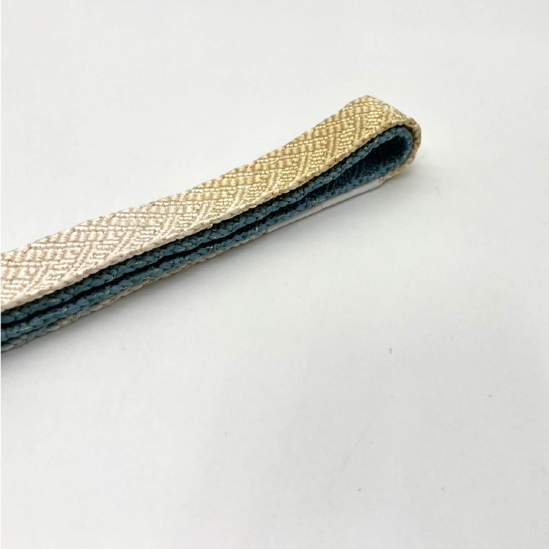 （新古品） 帯締め 正絹 NEWランク 五嶋紐 錆浅葱色（さびあさぎいろ） 手ぐみ 長さ約165cm 幅約2cm セミフォーマル 青系 1135004911317