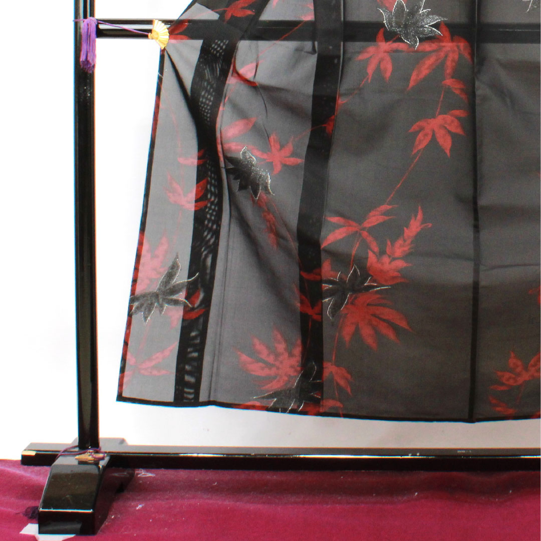 夏物 正絹 小紋 身丈156.5cm 裄丈62cm  抽象模様 紗 Aランク 黒系 1132001083310